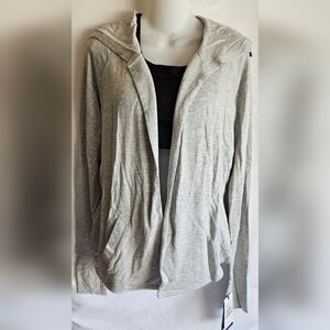 Gaiam Grey Heather Hooded Wrap Open Front Yoga Jacket NWT Size M